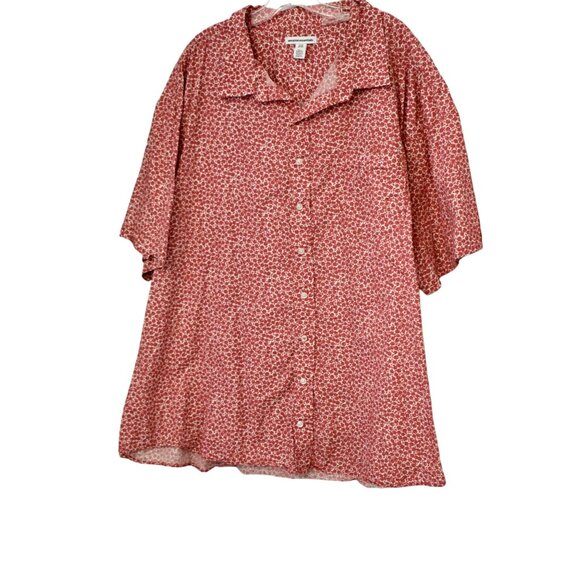 AMZN Essentials Red Floral Short Sleeve Button Front Shirt Big and Tall Size 4XL - Picture 1 of 6